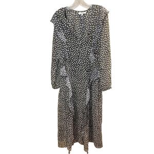 Dorothee Schumacher Black Floral Ruffle Long Sleeve Midi Dress Size Large